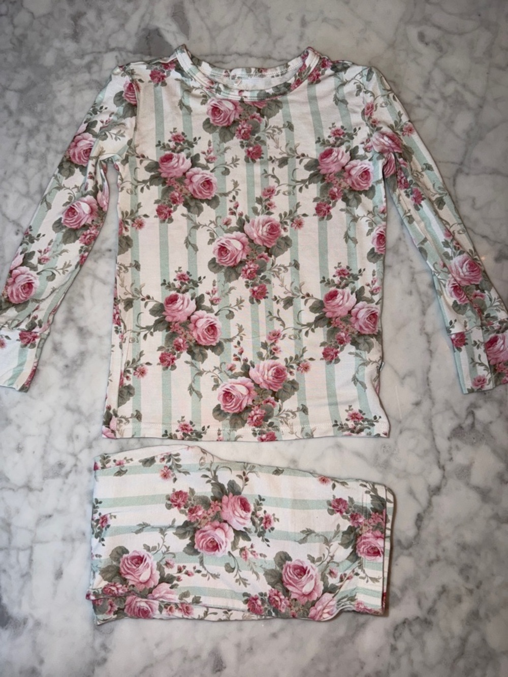 Posh Peanut Pink Rose & Mint Stripe Long Sleeve Pajama Set 3/4T